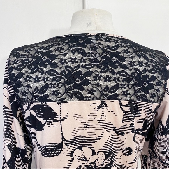 GILLIGAN O’MALLEY lace back gathered front silky print pj lounge knit top M - Picture 6 of 9